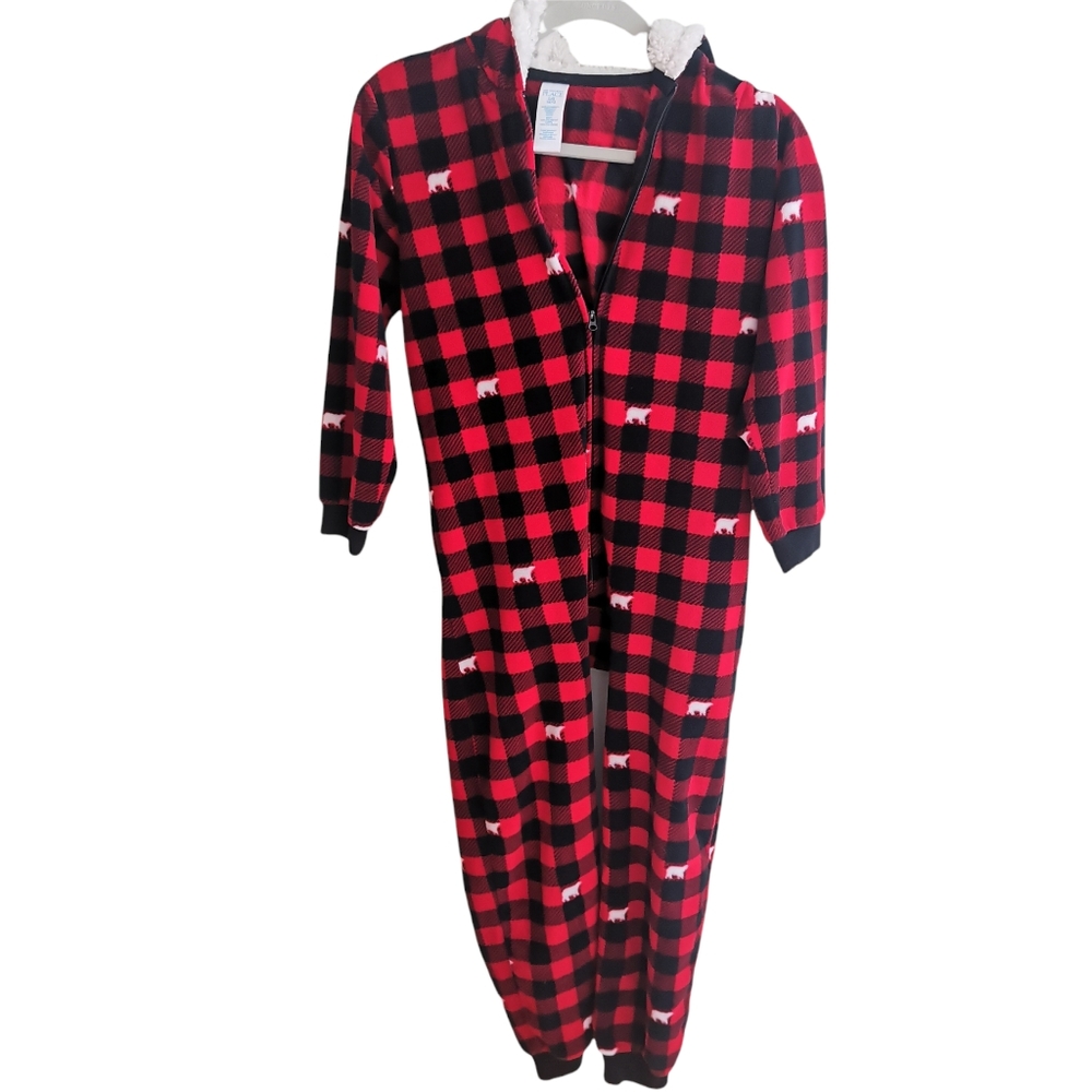 Children's Place Hooded Fleece Plaid Kids Onesie Size Large 10/12 Buffalo Check